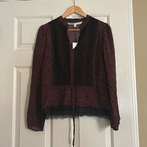 Veronica Beard Lindberg Lace Trim Blouse 10